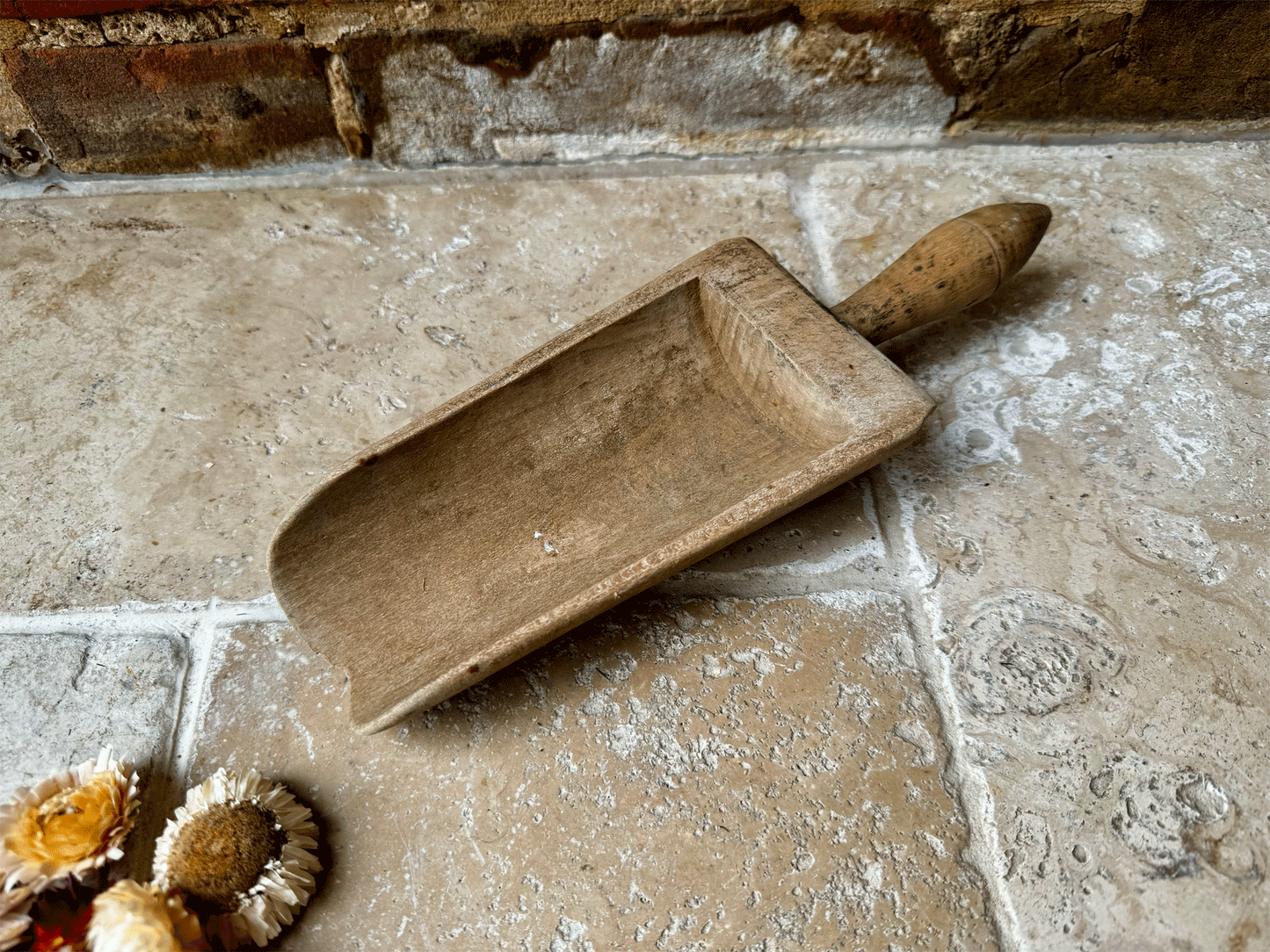 antique french rustic wooden treen flour grain scoop