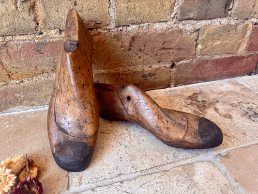 antique french 19th century wooden children shoe lasts cobblers moulds vintage styling decorative accessory