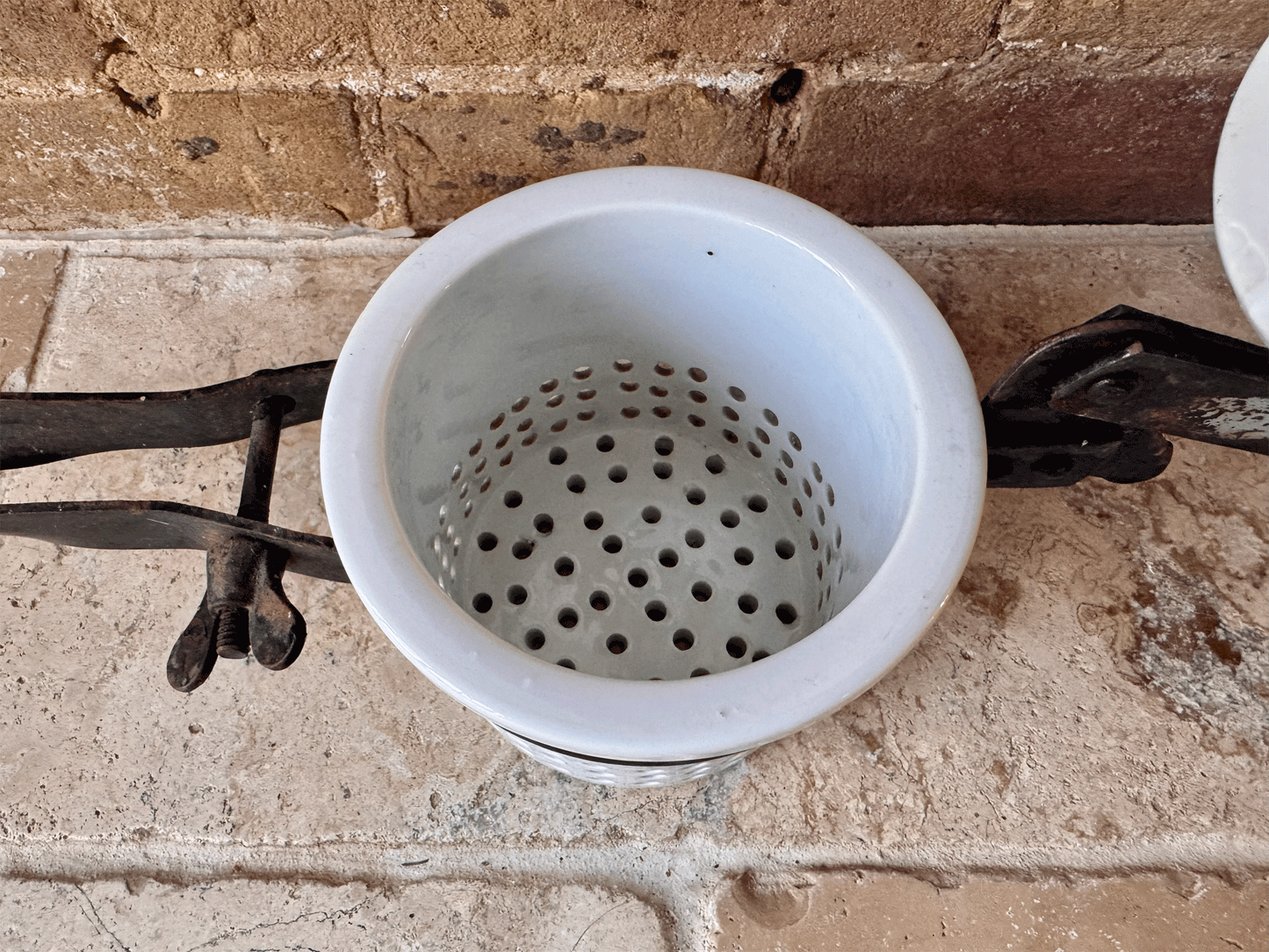 rare antique white ironstone masher ricer press kartofflepresse