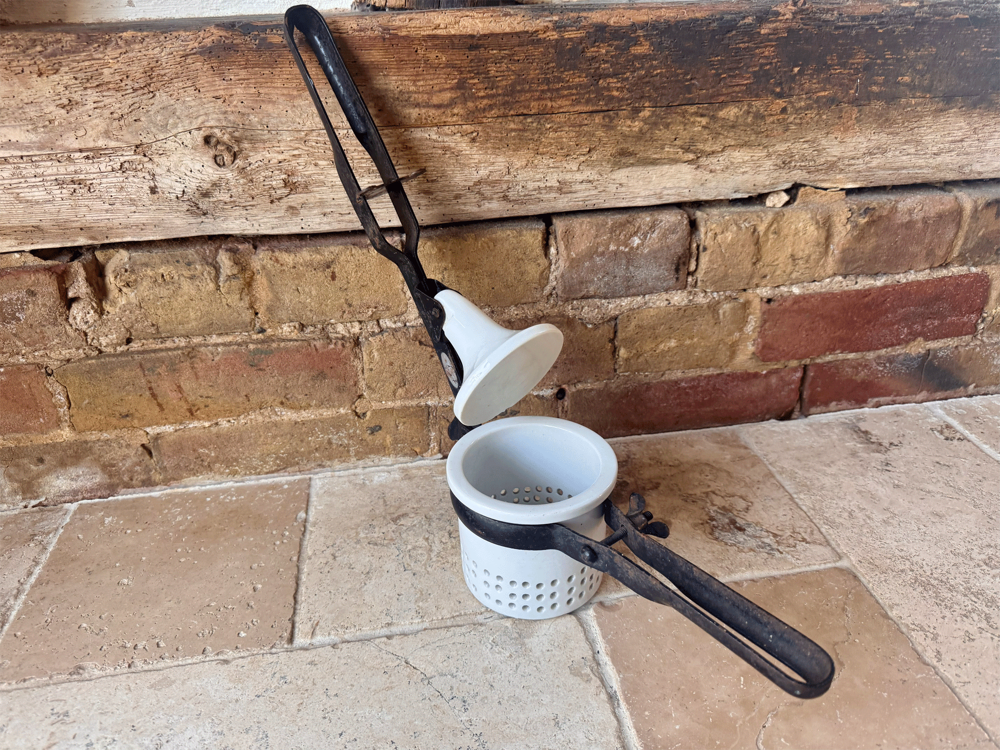 rare antique white ironstone masher ricer press kartofflepresse