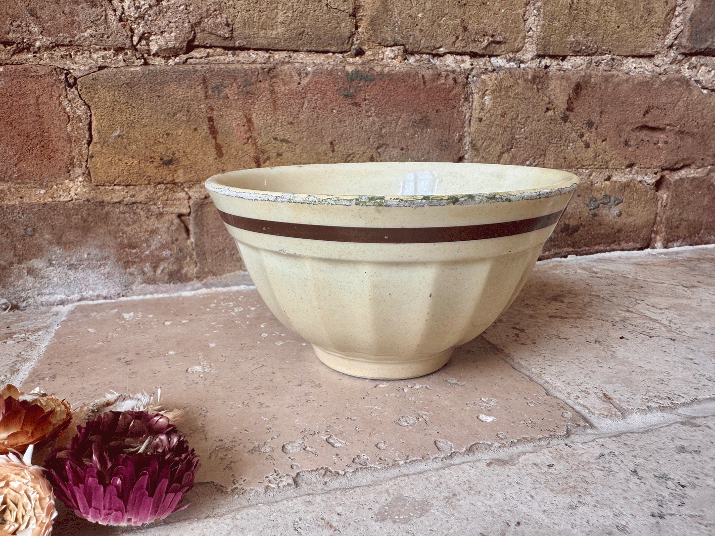 antique italian chippy rugged ribbed cafe au lait coffee bowl