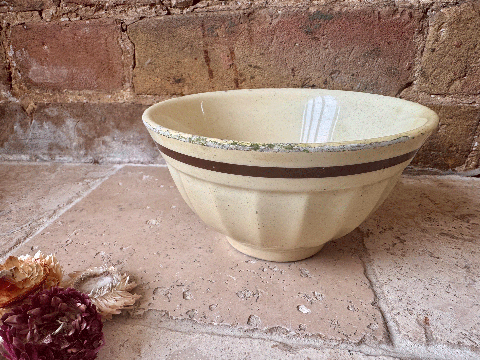 antique italian chippy rugged ribbed cafe au lait coffee bowl