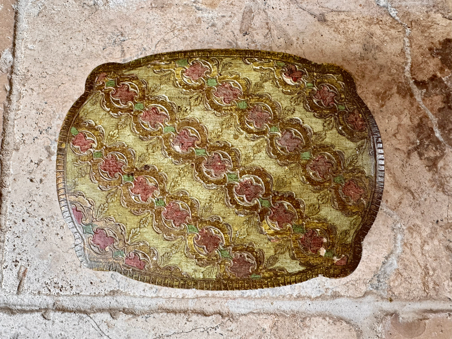 antique italian gilded florentine box jewellery trinkets green rose pink
