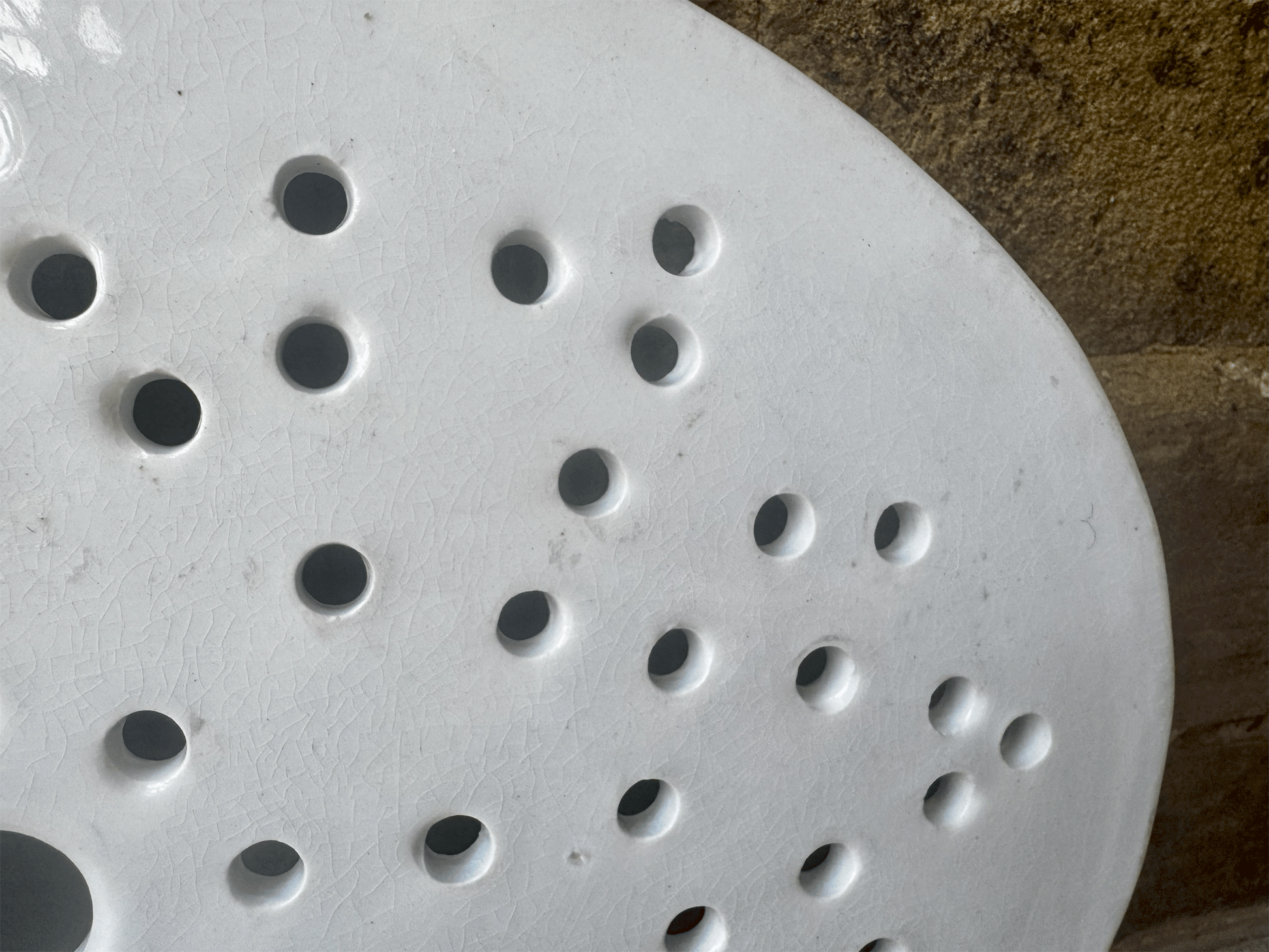 rare antique french plain white ironstone drainer plate pierced star pattern
