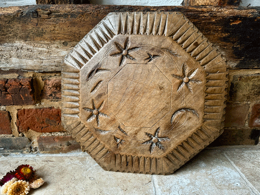 rare antique 1800s octagonal carved treen wooden breadboard