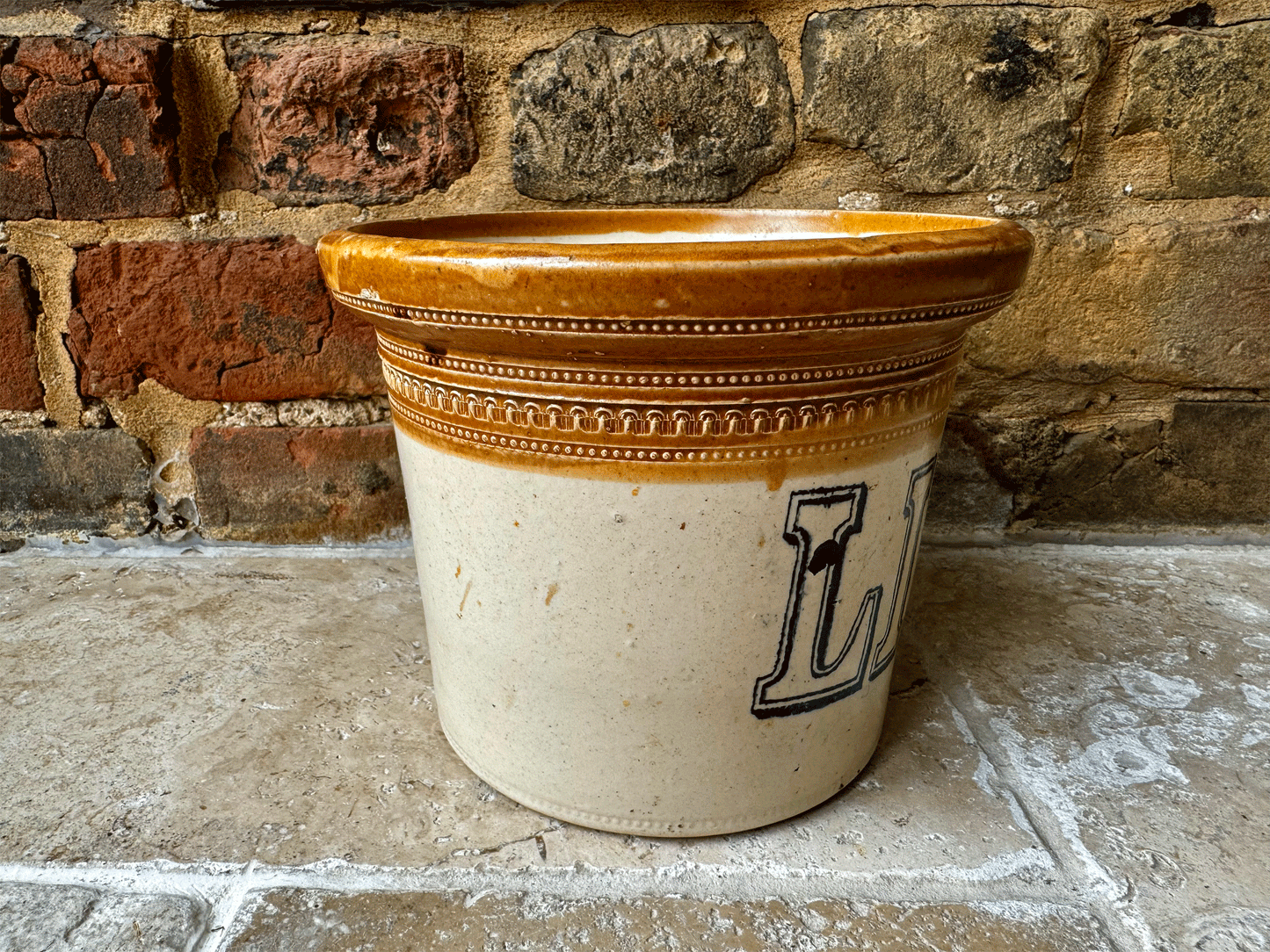 large antique edwardian stoneware butter crock pot advertising lipton ltd port dunbas pottery