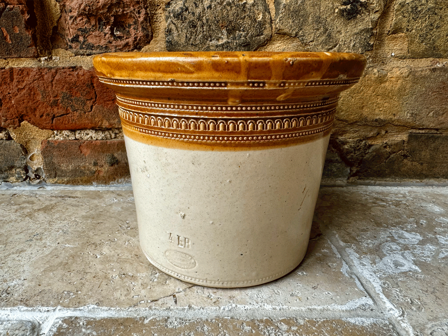 large antique edwardian stoneware butter crock pot advertising lipton ltd port dunbas pottery