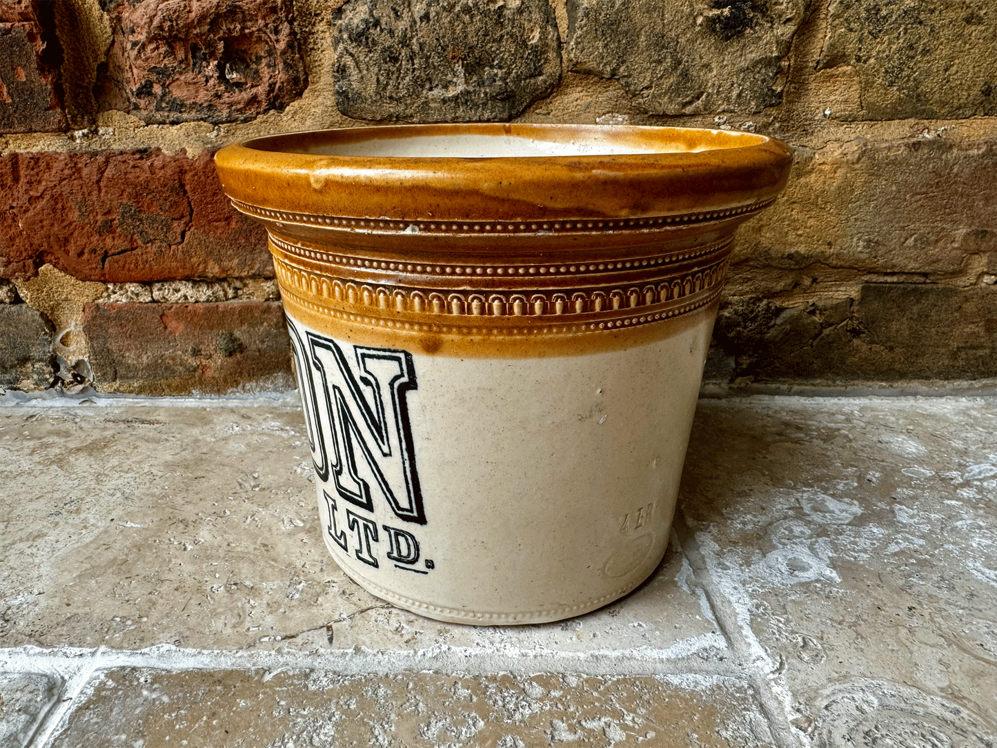 large antique edwardian stoneware butter crock pot advertising lipton ltd port dunbas pottery