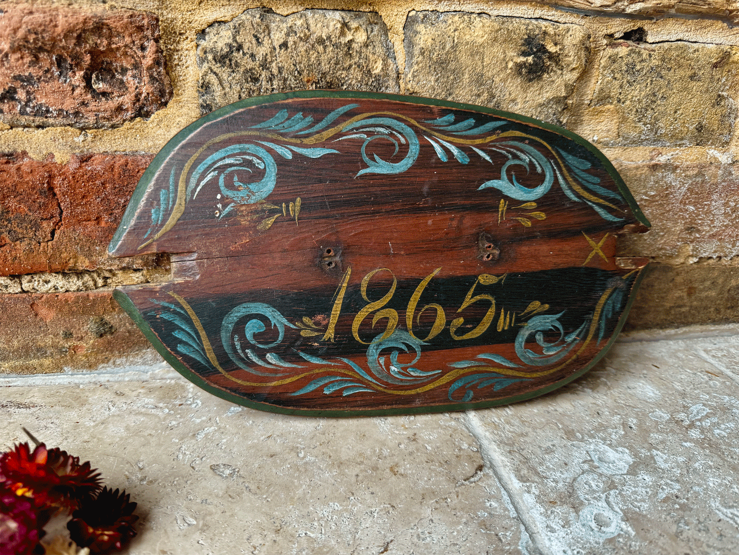 atique 19th century swedish folk art hand painted marriage chest crate box plaque