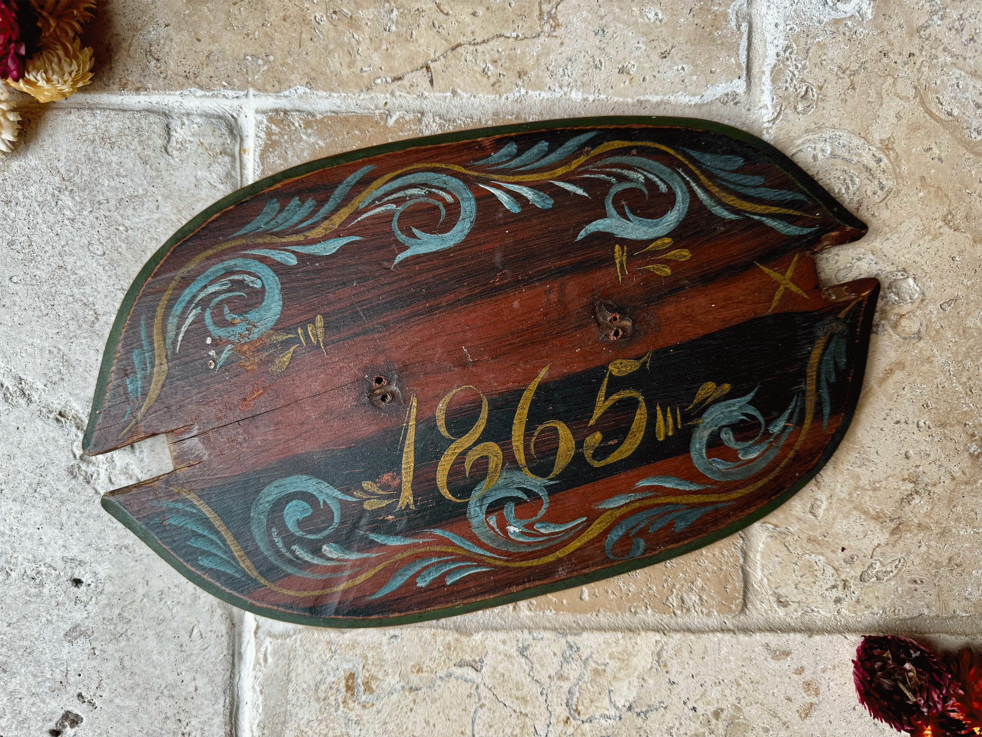 atique 19th century swedish folk art hand painted marriage chest crate box plaque