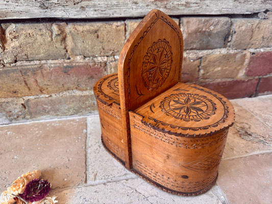 rare antique 19th century carved wooden treen geometric salt box cellar