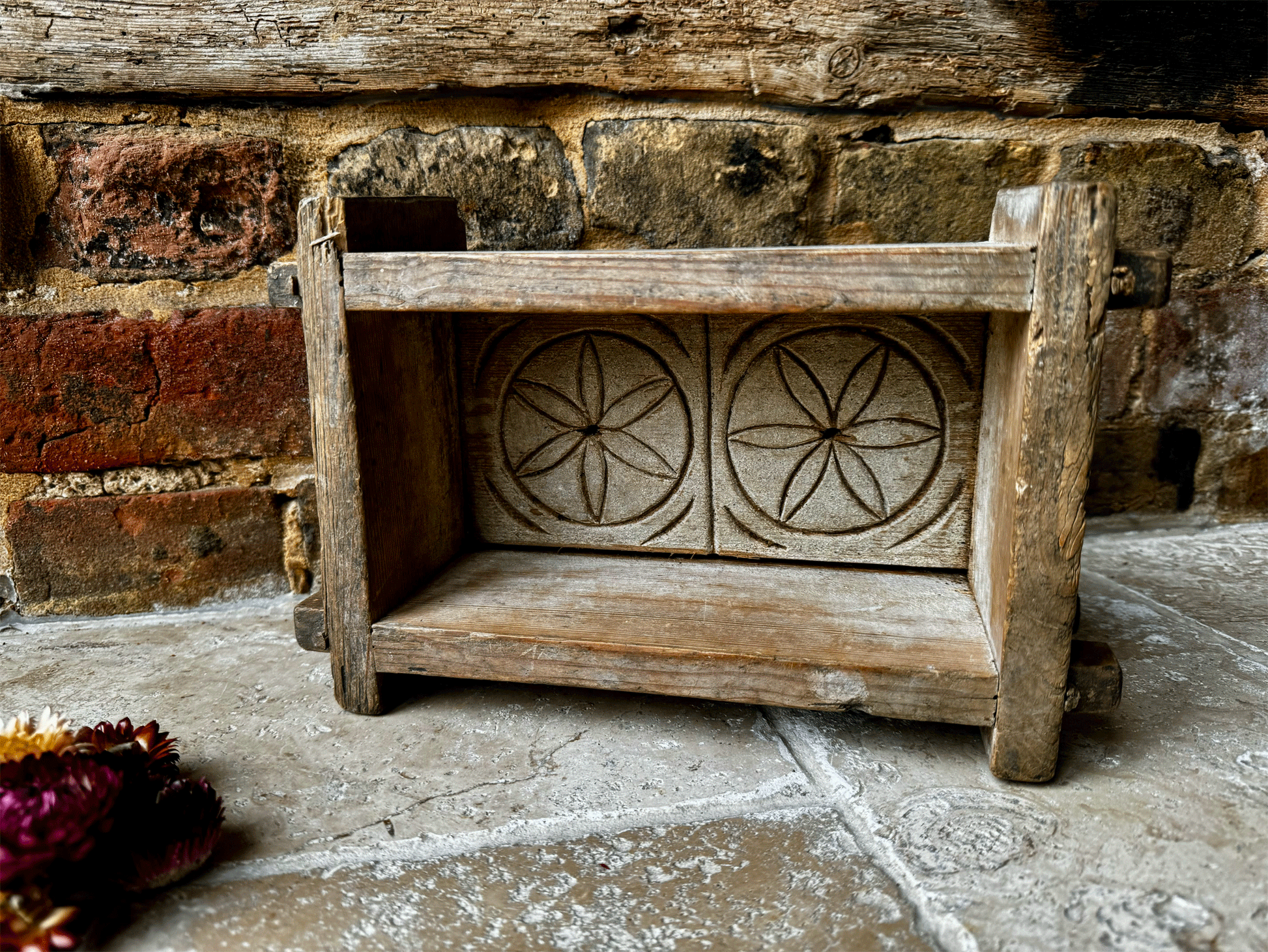 antique 19th century swedish folm art geometric flower carved wooden treen cheese mould