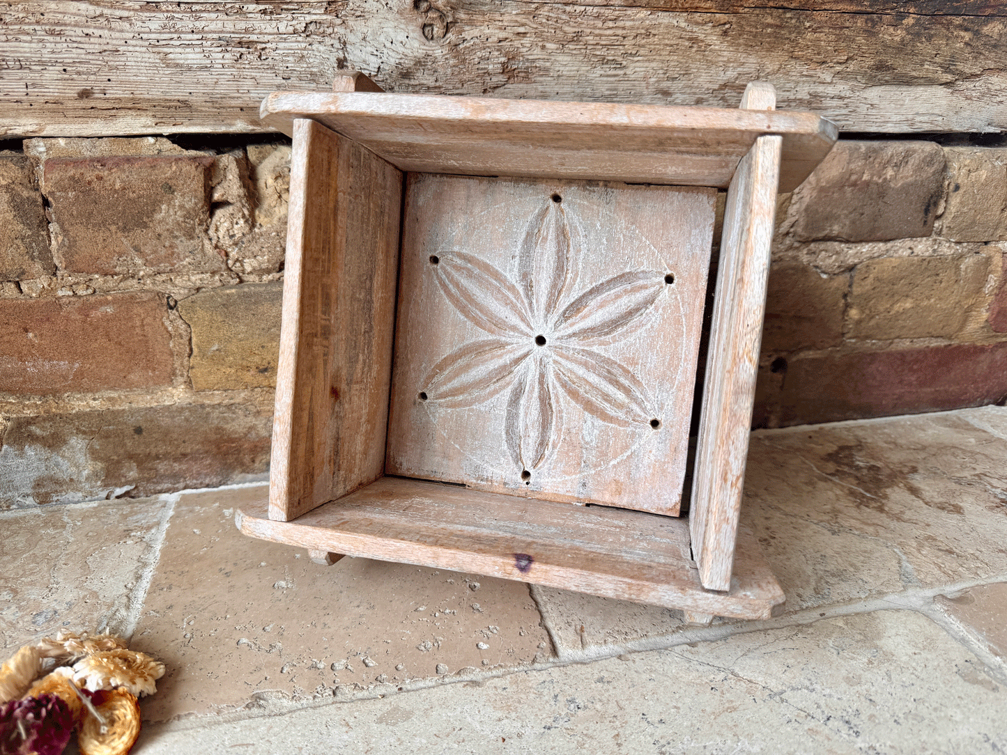 antique scandinavian swedish carved wooden treen cheese mould folk art geometric floral flower design