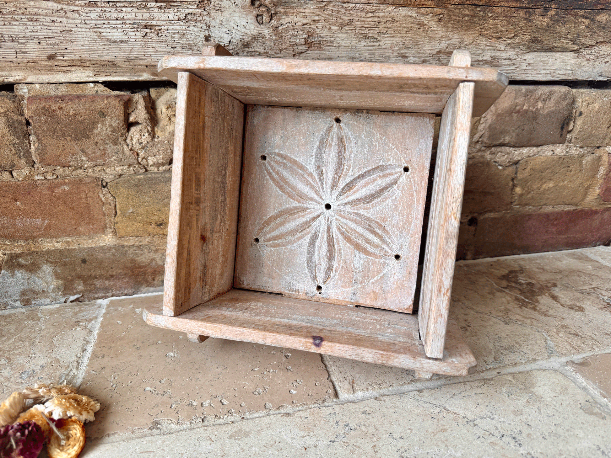 antique scandinavian swedish carved wooden treen cheese mould folk art geometric floral flower design