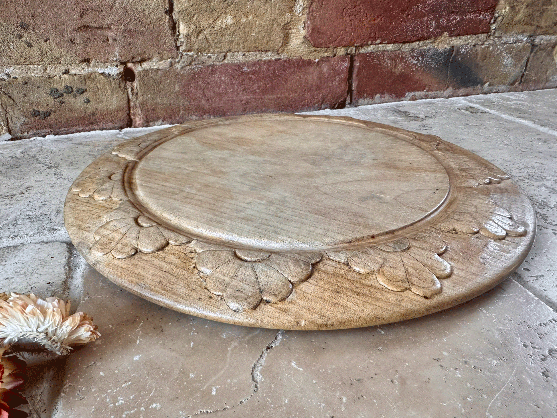 rare antique victorian 1800s deeply carved english breadboard scalloped rosette decoration