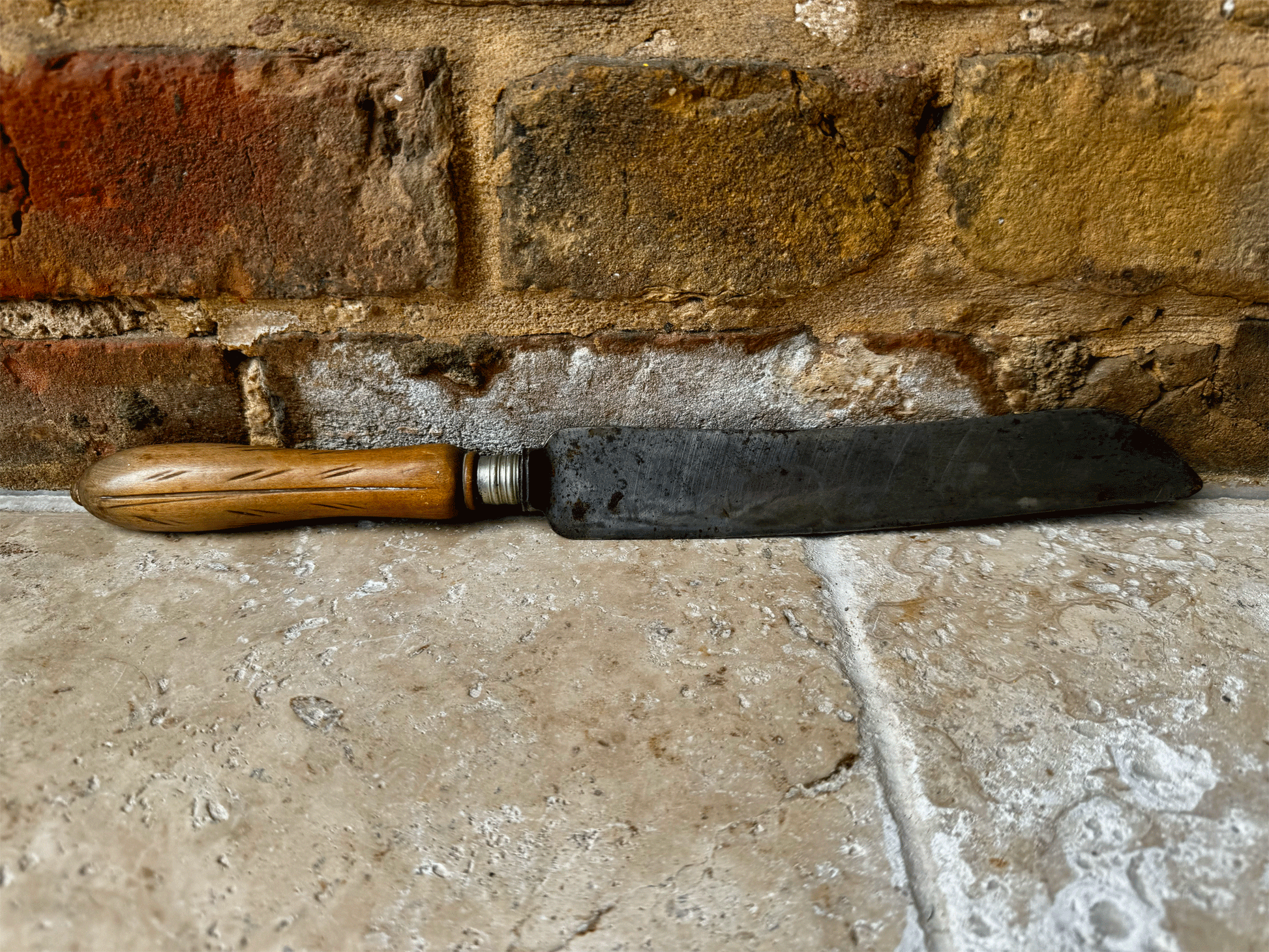 antique victorian carved wooden treen bread knife rosettes foliage