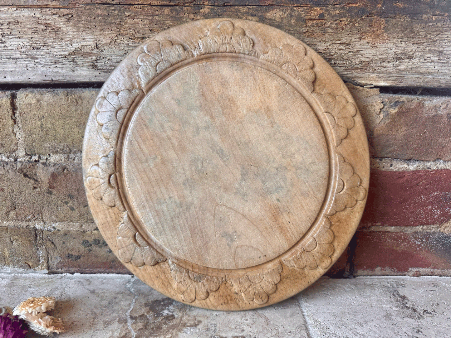 rare antique victorian 1800s deeply carved english breadboard scalloped rosette decoration