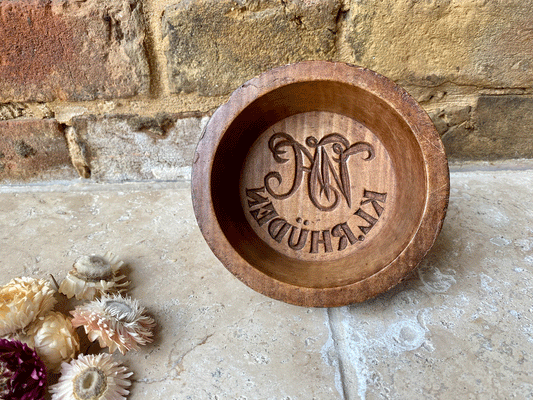rare antique victorian treen wooden butter mould kl rhuden farm nh monogram