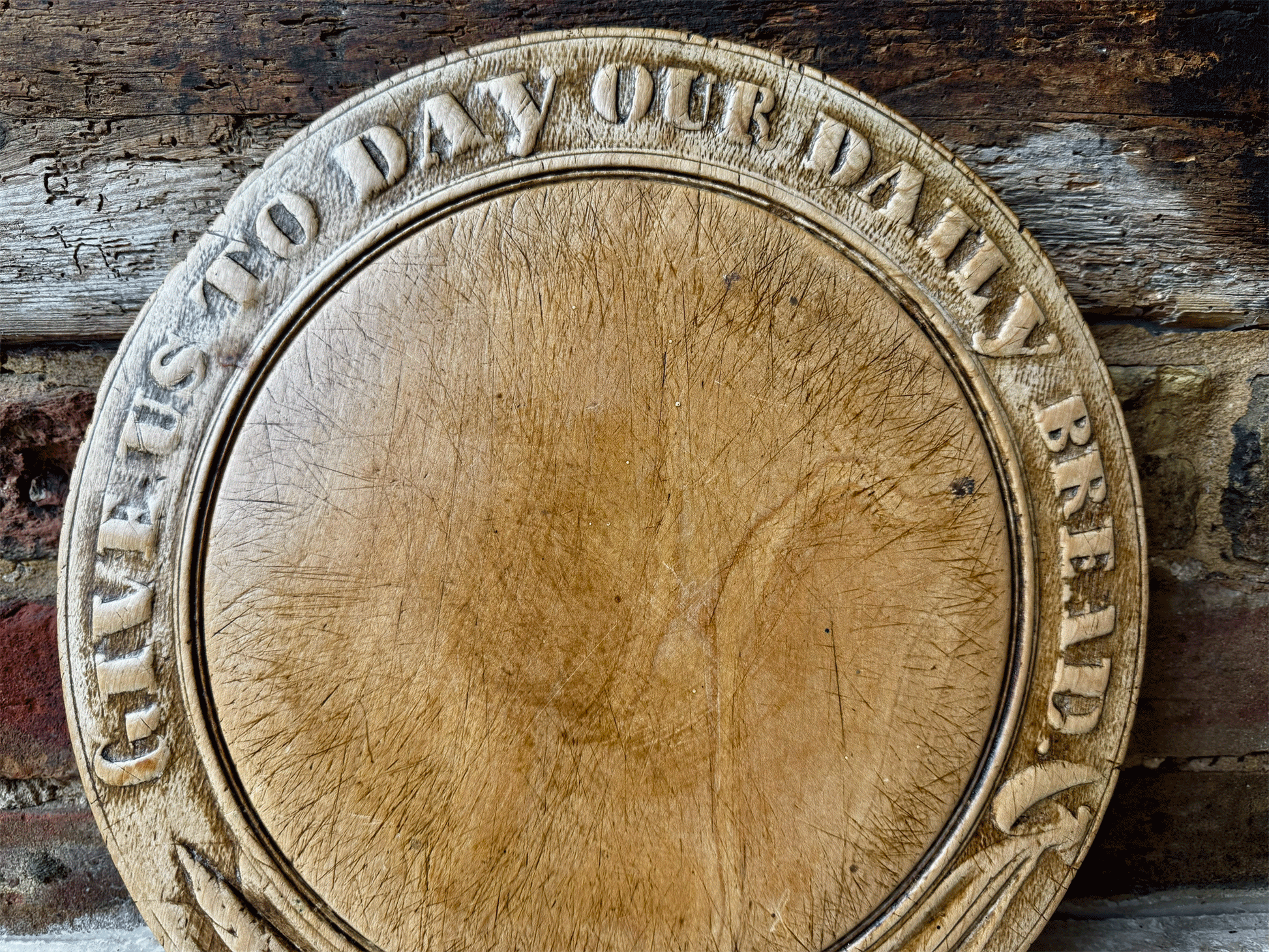 rare antique victorian carved english wooden treen breadboard give us today daily bread motto