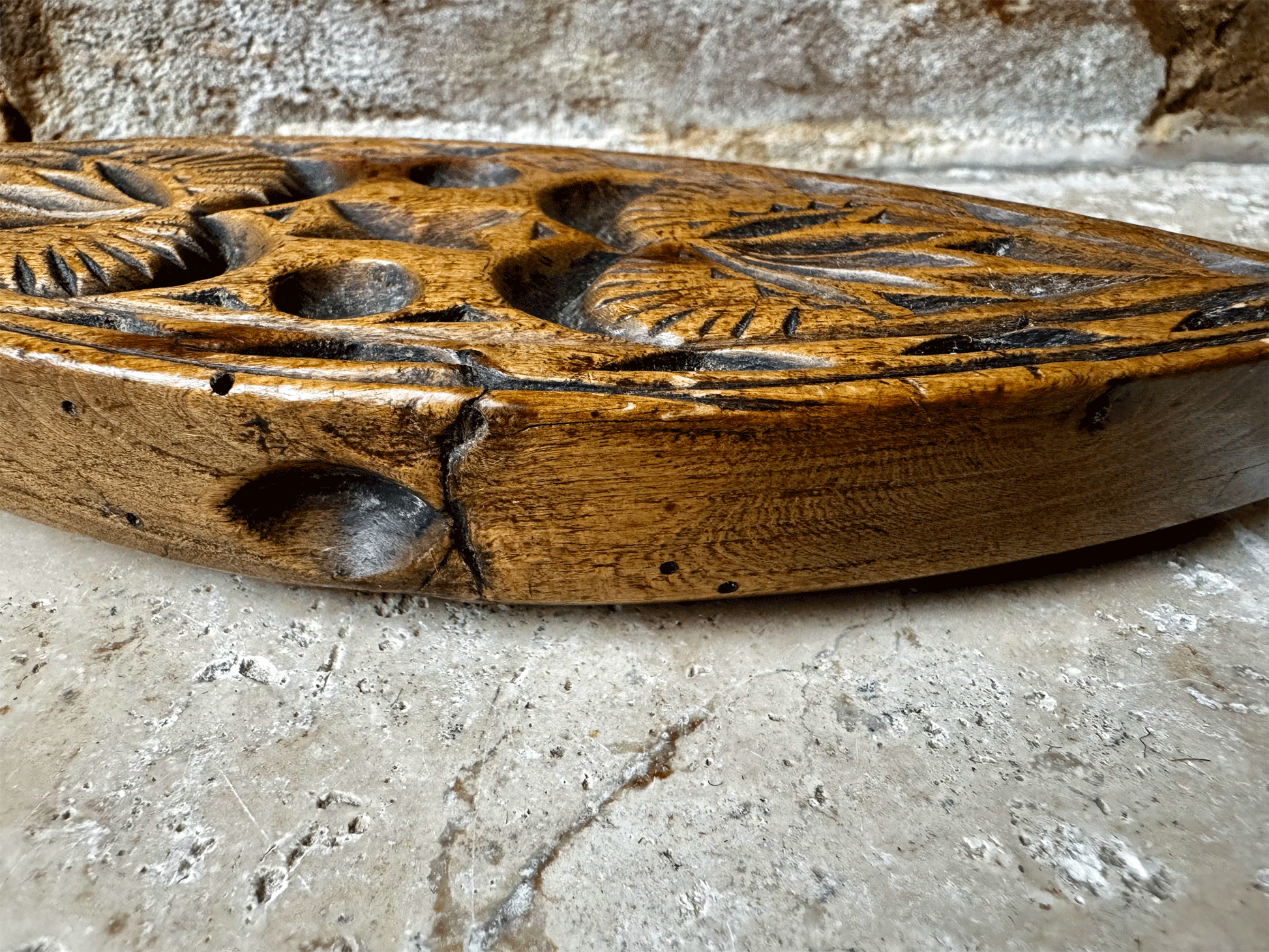 antique victorian rare carved wooden treen sycamore butter shortbread stamp