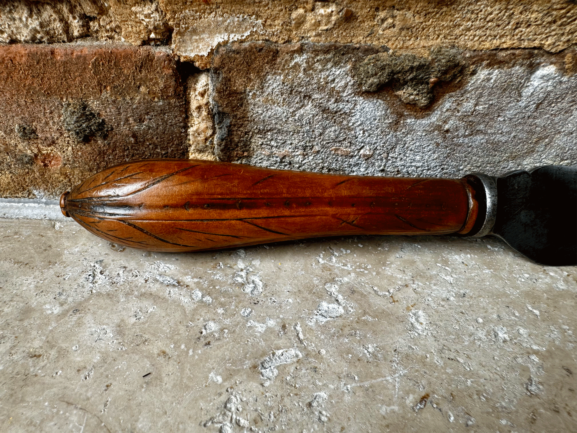 stunning antique deeply carved treen wooden bread knife slicer wheat ivy barley