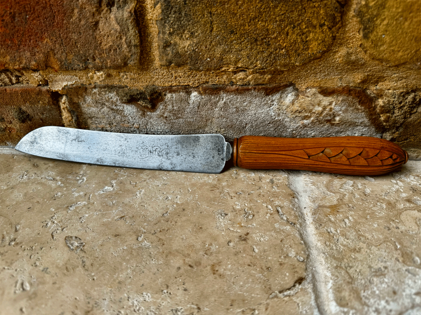 antique english victorian carved treen wooden bread knife wheat