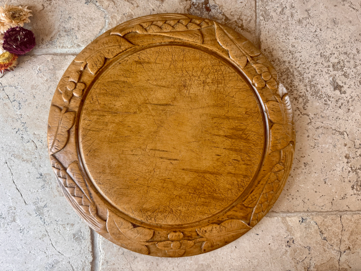 rare antique victorian deeply carved wooden treen breadboard wedding gift ivy leaved rosettes wheat ears