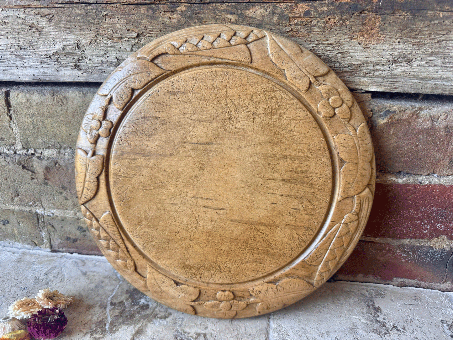 rare antique victorian deeply carved wooden treen breadboard wedding gift ivy leaved rosettes wheat ears