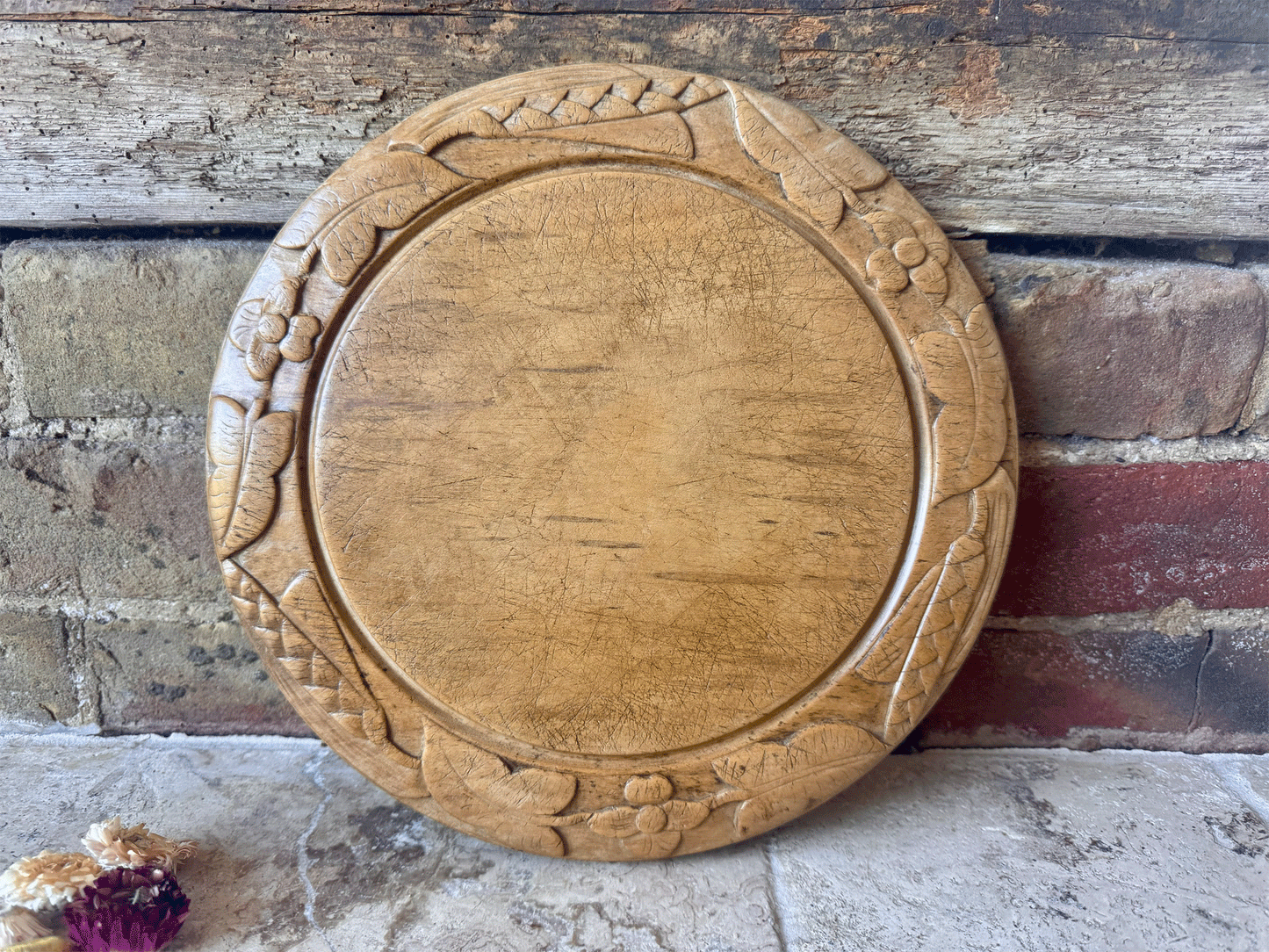 rare antique victorian deeply carved wooden treen breadboard wedding gift ivy leaved rosettes wheat ears