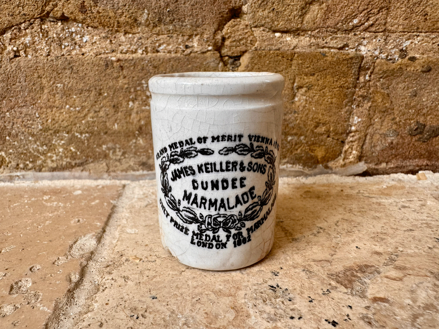 rare antique victorian english ironstone advertising pot train sized miniature james keiller dundee marmalade