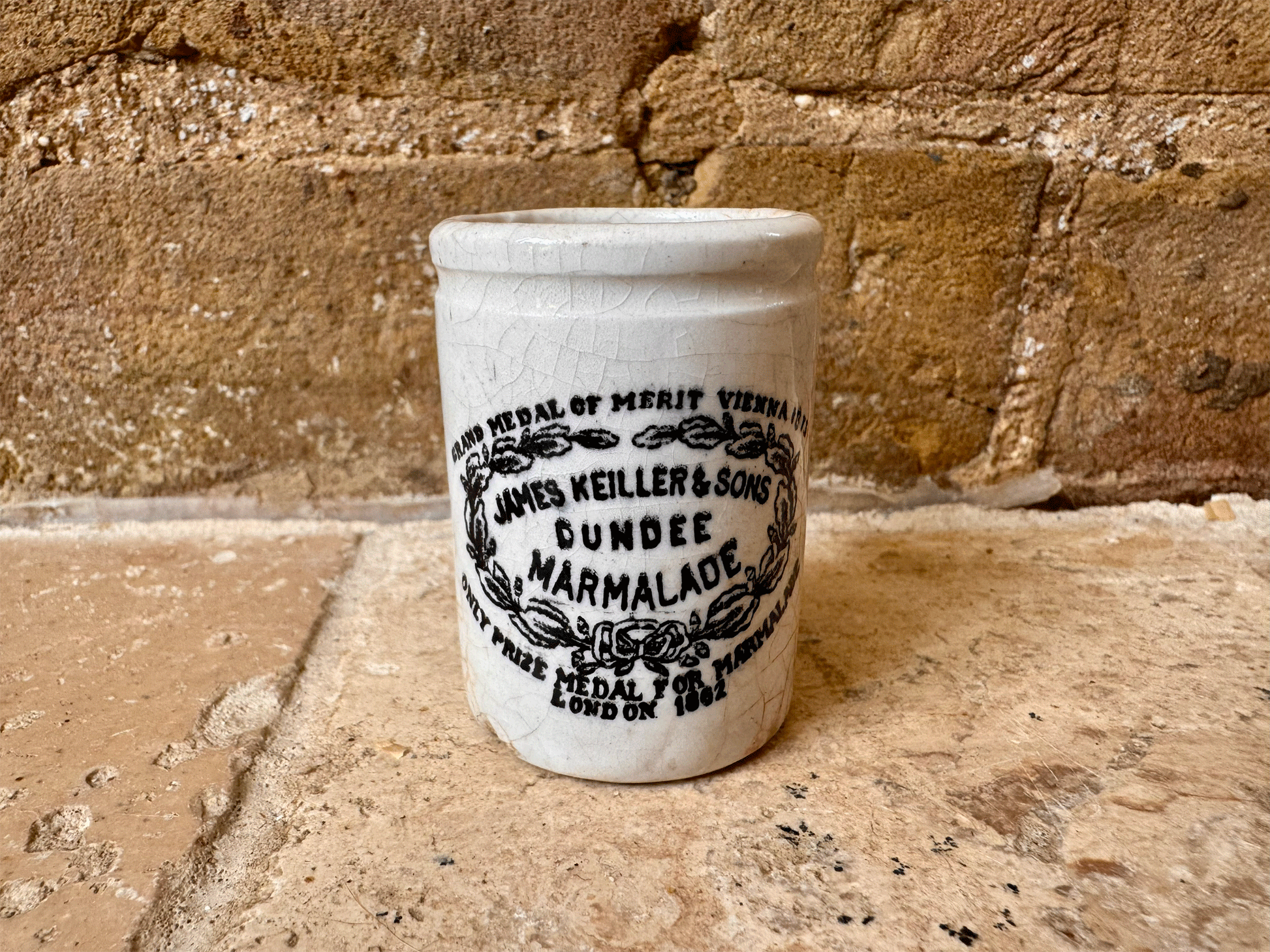 rare antique victorian english ironstone advertising pot train sized miniature james keiller dundee marmalade