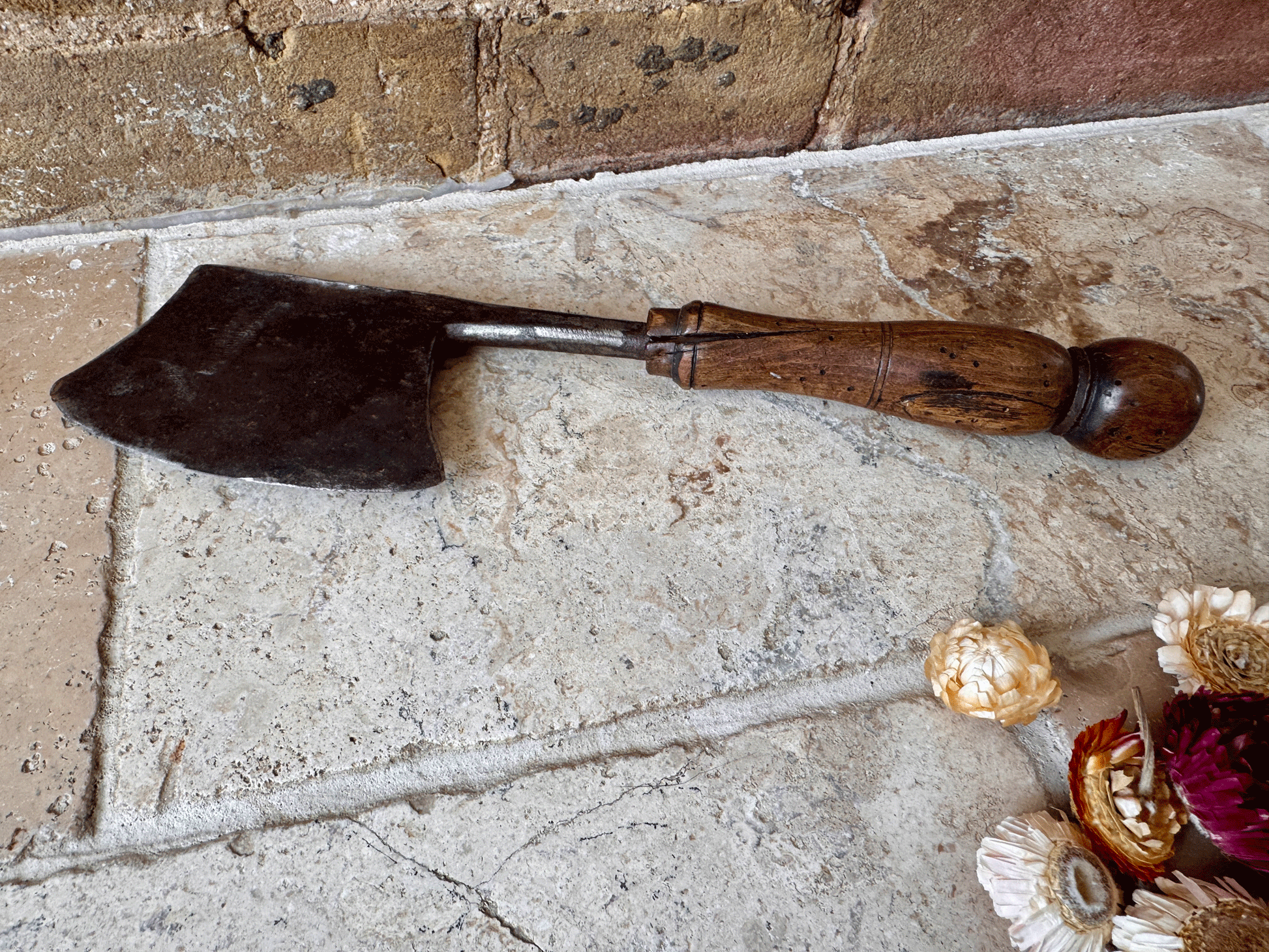 antique victorian steel blade game sugar cleaver herb chopper turned handle 19th century