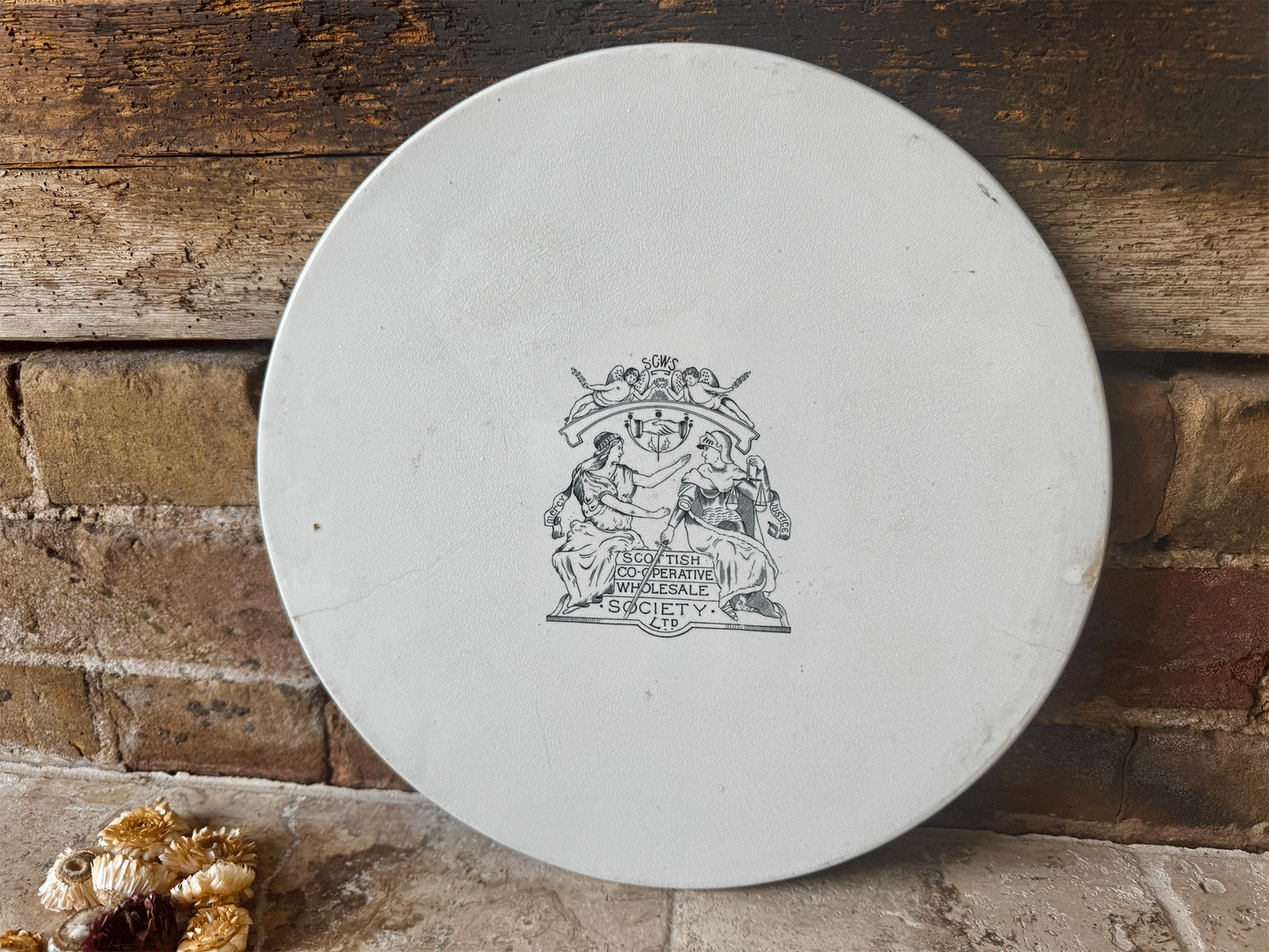 rare extra large antique victorian white ironstone scale plate advertising scottish cooperative wholesale society