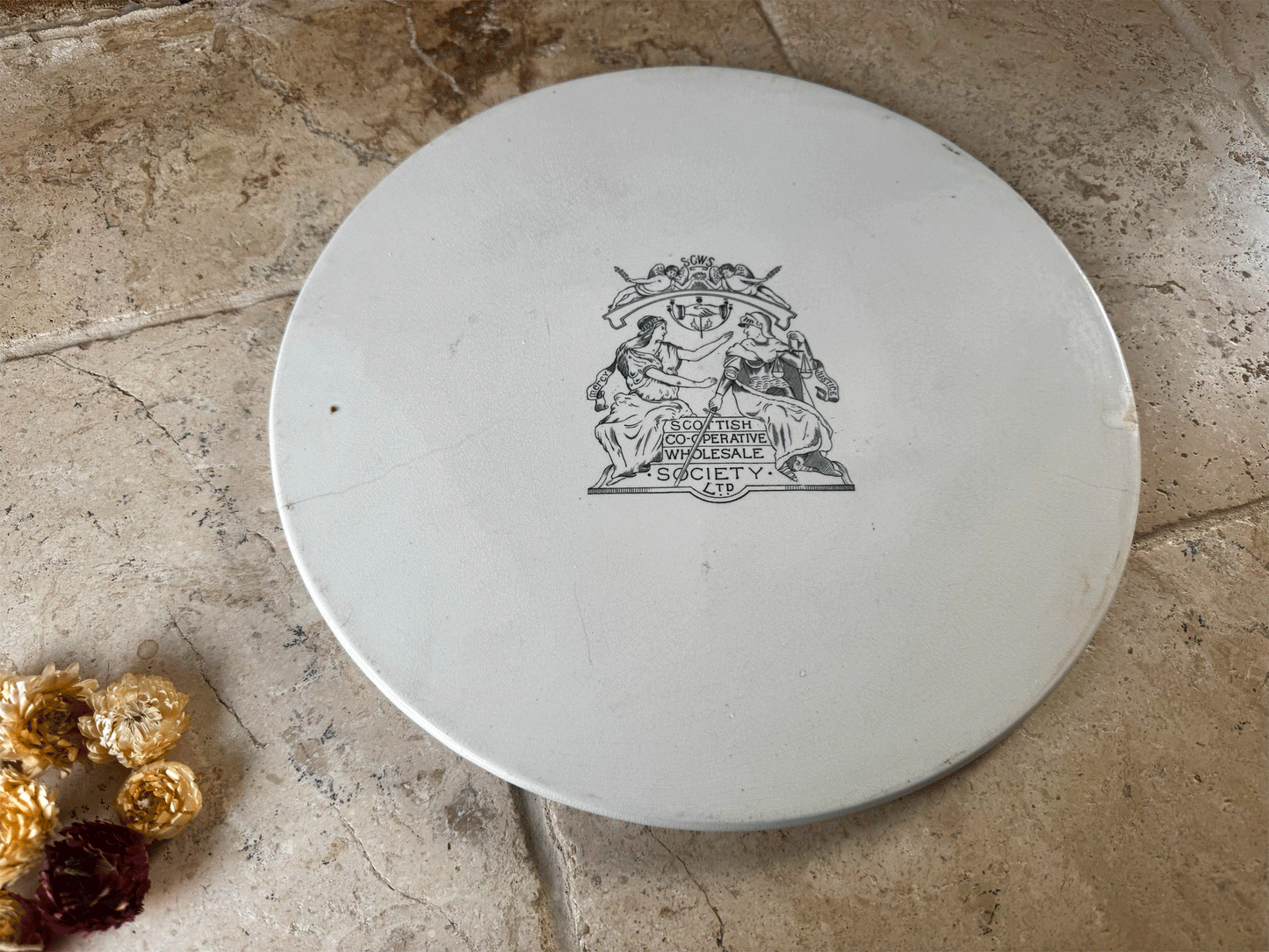 rare extra large antique victorian white ironstone scale plate advertising scottish cooperative wholesale society