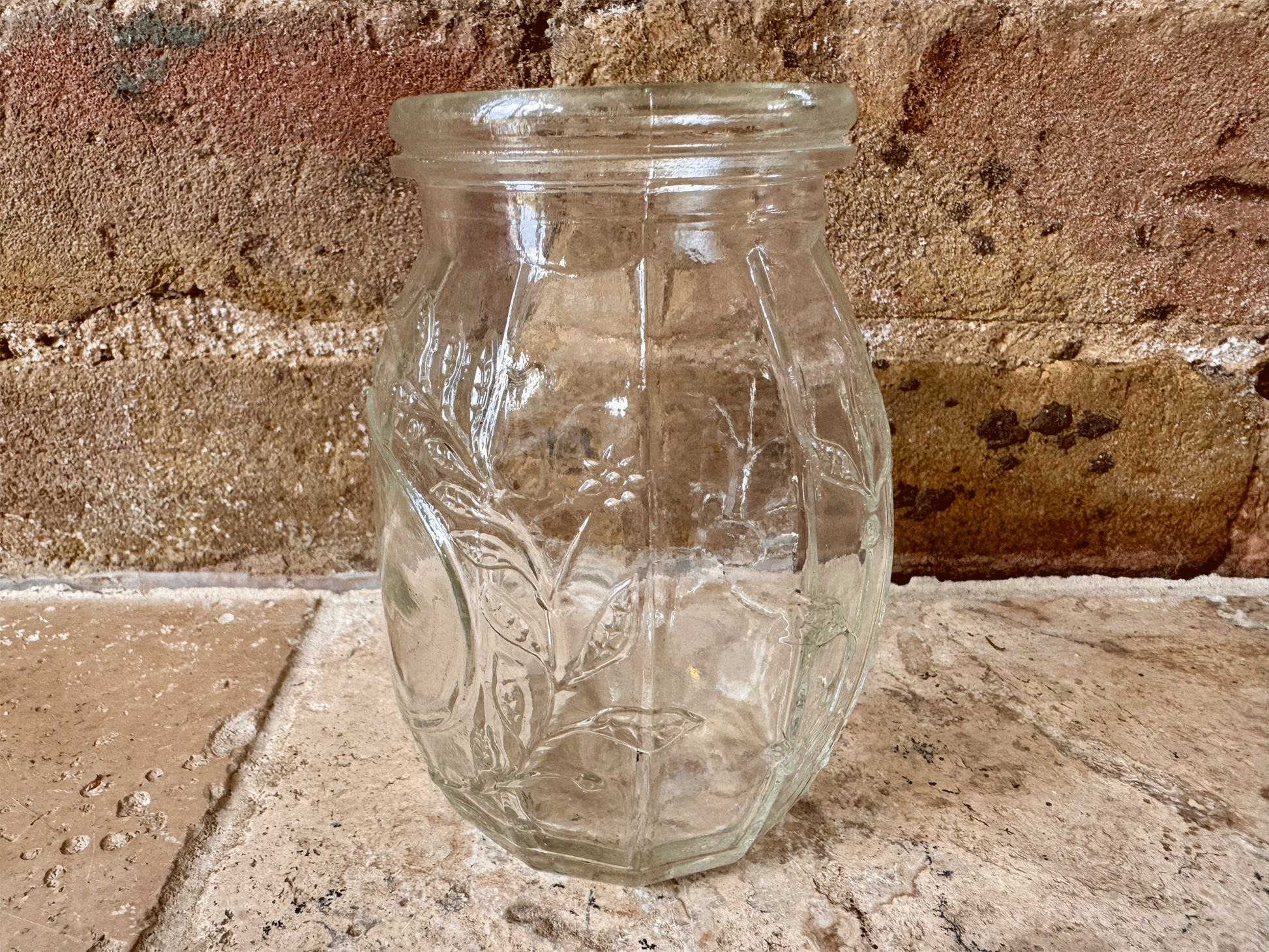 antique victorian glass jar advertising l rose co fruit cordials ribbed embossed floral decoration vintage bud vase