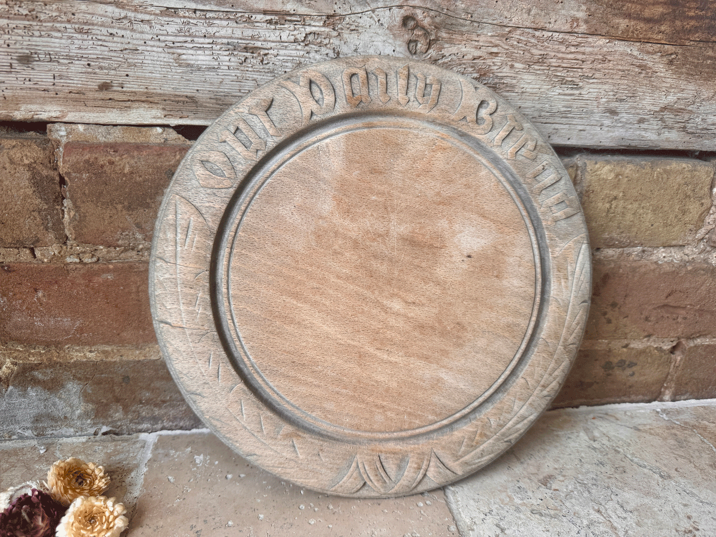 antique victorian carved english wooden treen breadboard our daily bread motto