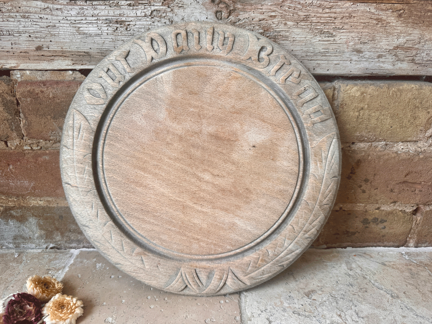 antique victorian carved english wooden treen breadboard our daily bread motto