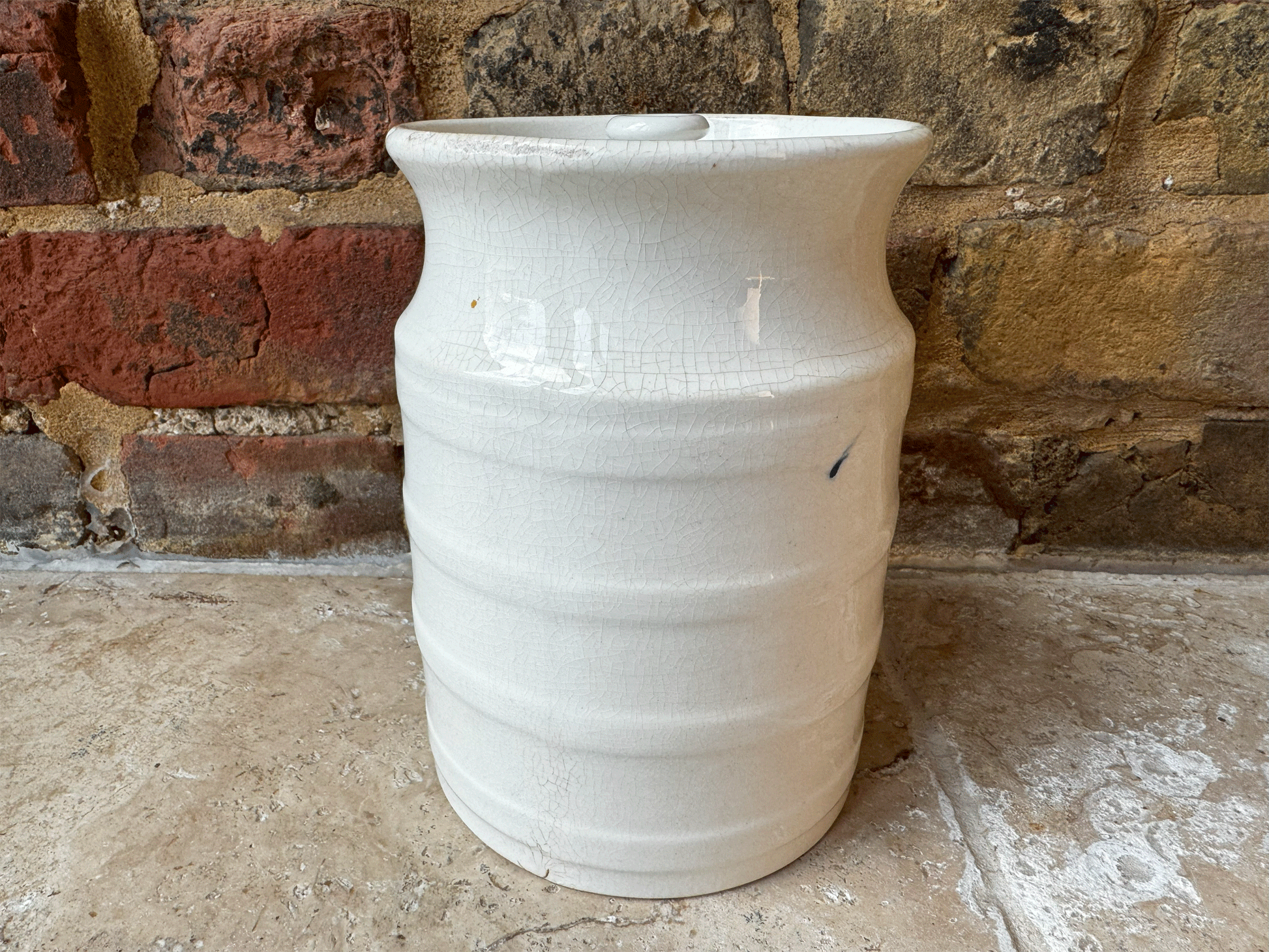 antique victorian large banded white ironstone kitchen storage jar canister rice