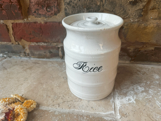 antique victorian large banded white ironstone kitchen storage jar canister rice