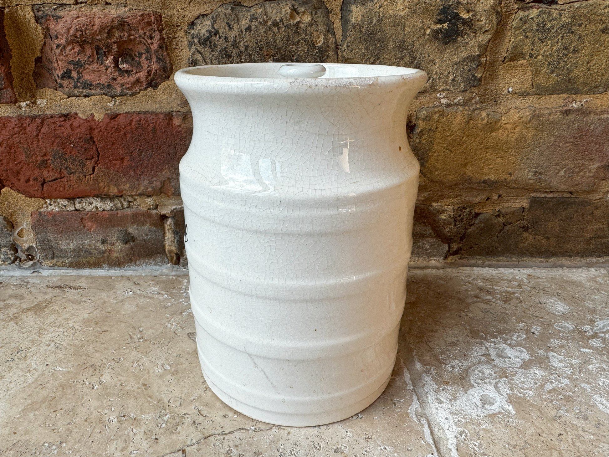 antique victorian large banded white ironstone kitchen storage jar canister rice