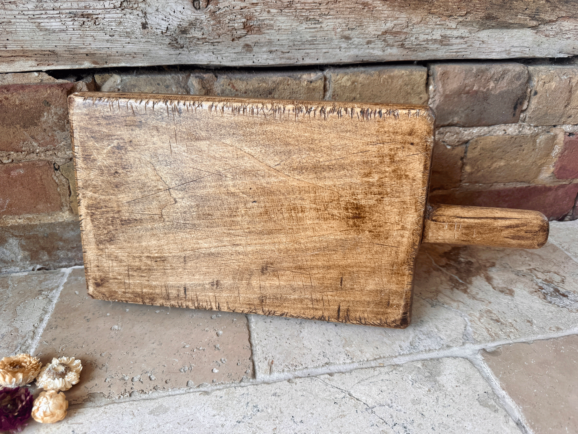 large antique victorian wooden treen chopping butchers block board