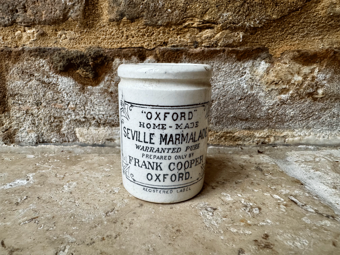 rare scarce miniature white ironstone frank cooper oxford marmalade english advertising pot train sized