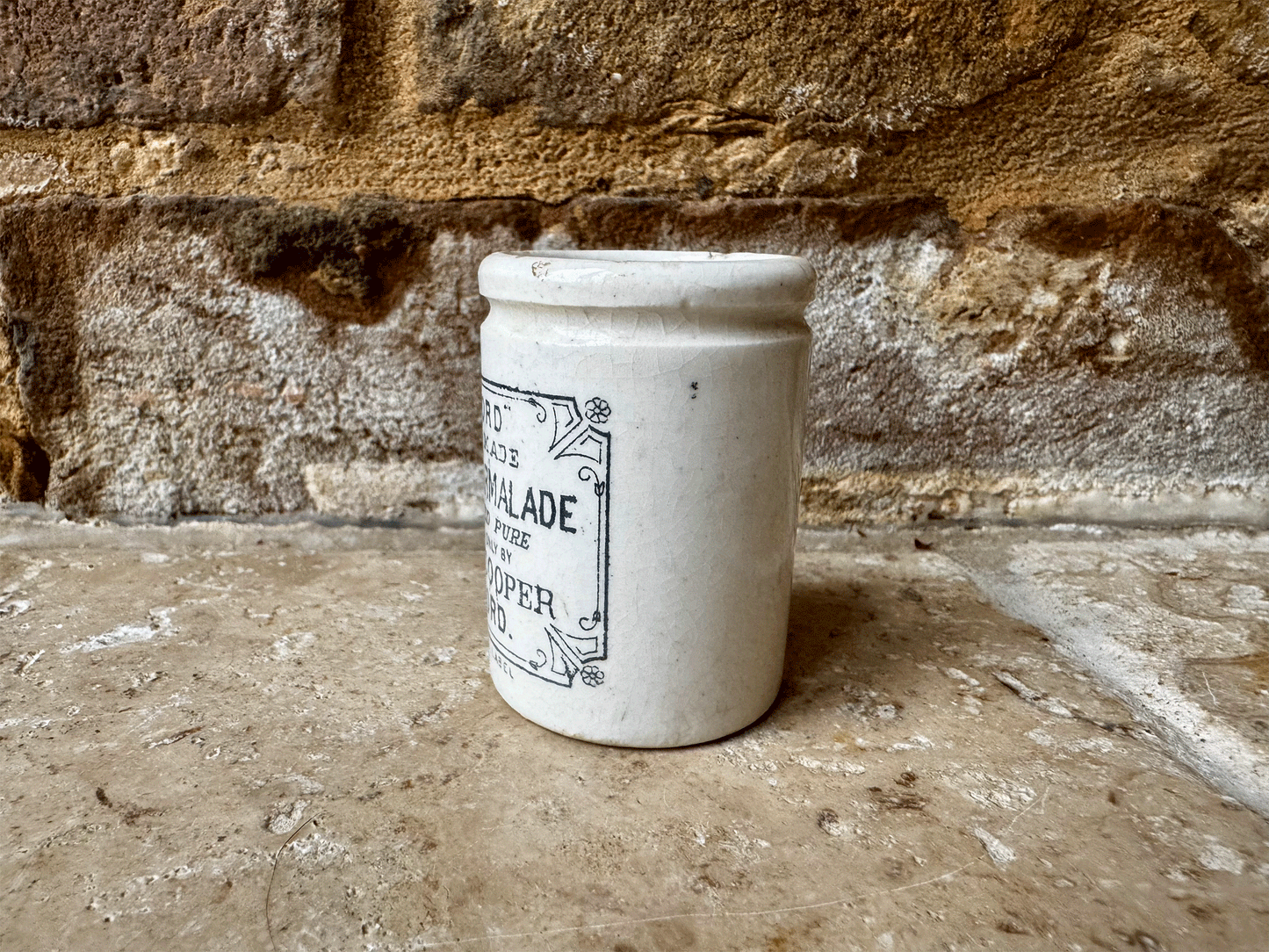 rare scarce miniature white ironstone frank cooper oxford marmalade english advertising pot train sized