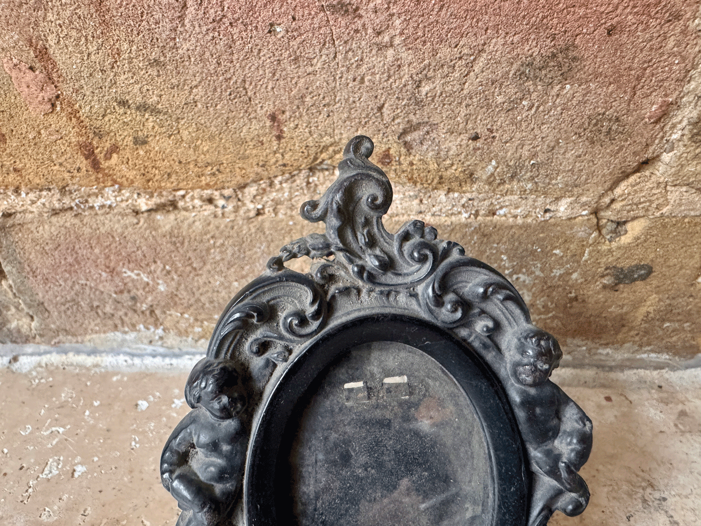 antique victorian black ebony small photo frame carved details scrollwork garlands cornucopia garlands