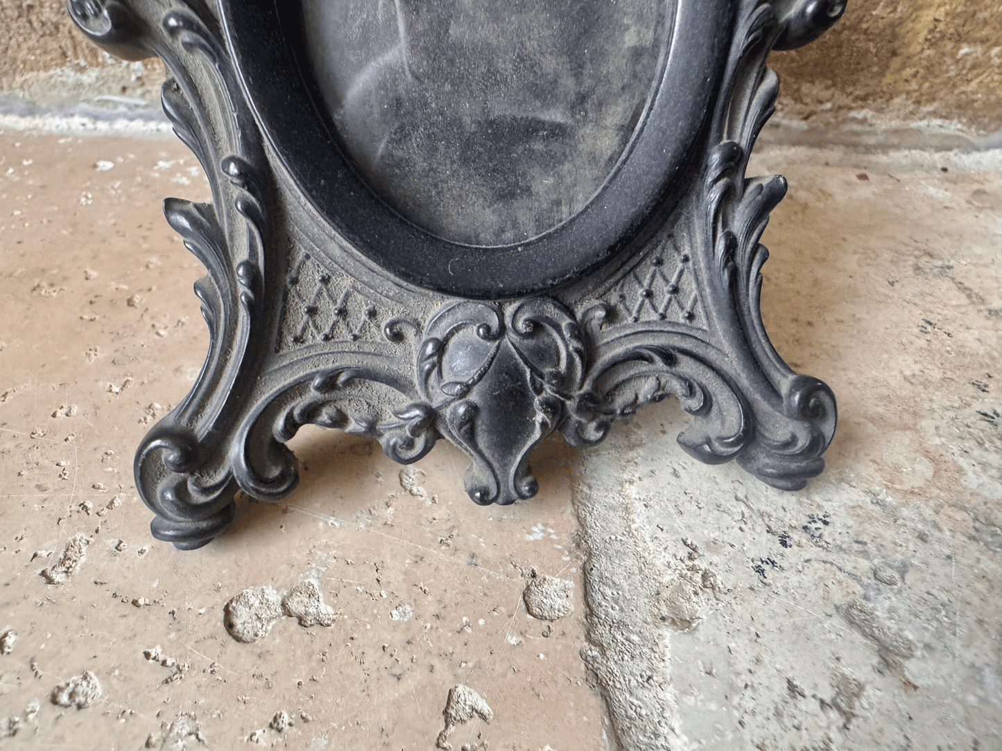 antique victorian black ebony small photo frame carved details scrollwork garlands cornucopia garlands