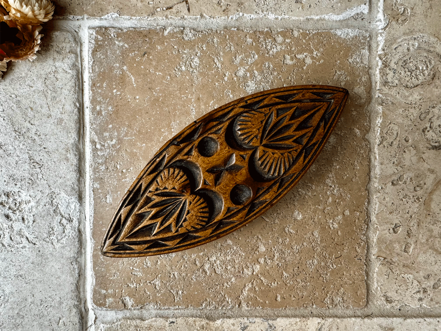 antique victorian rare carved wooden treen sycamore butter shortbread stamp