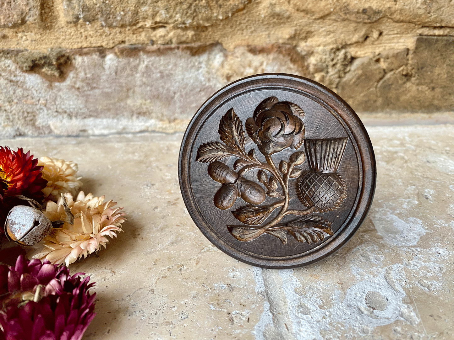 rare antique victorian english carved butter biscuit stamp marriage union gift english rose scottish thistle irish clover