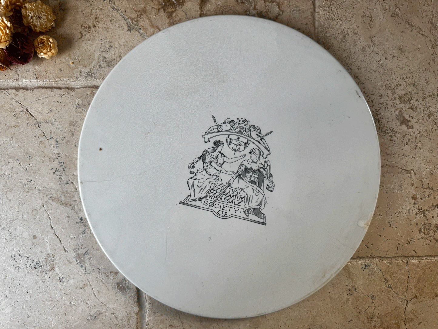 rare extra large antique victorian white ironstone scale plate advertising scottish cooperative wholesale society