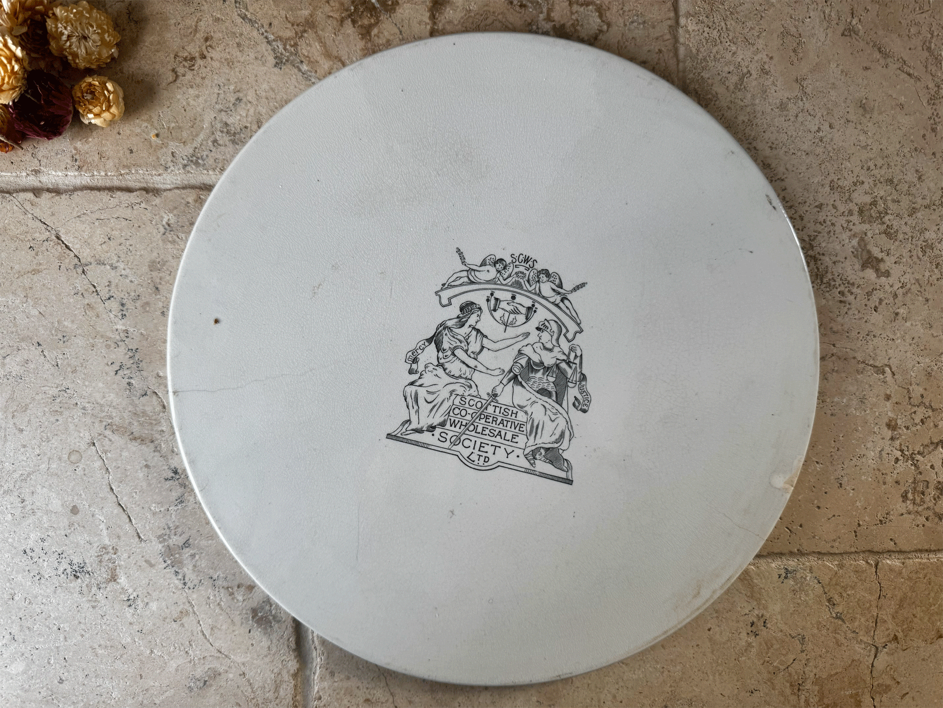 rare extra large antique victorian white ironstone scale plate advertising scottish cooperative wholesale society