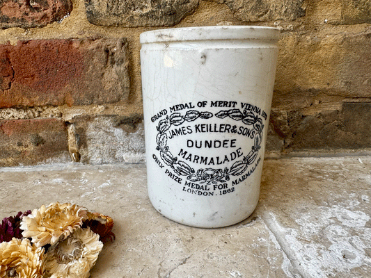 large antique victorian white ironstone english scottish advertising pot james keiller dundee marmalade